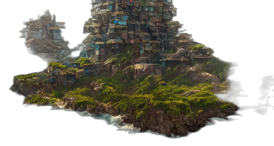 building, tree, robot, concept art transparent PNG cut-out