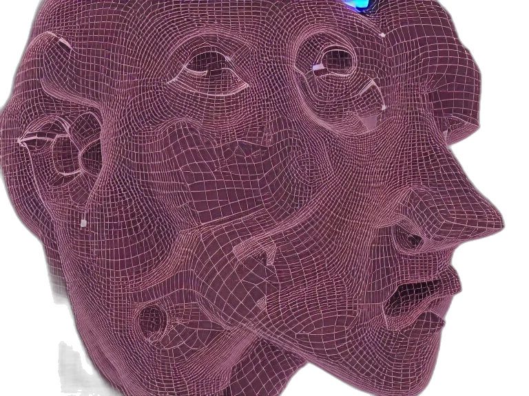 mask, face, robot, crown, 3d render, cyberpunk, photorealistic, concept art transparent PNG cut-out
