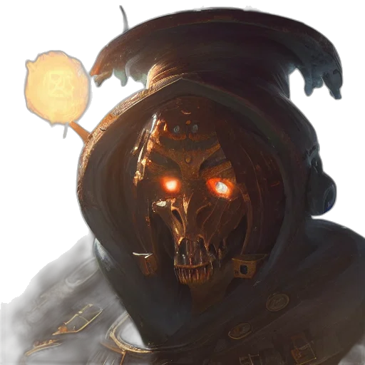 mask, face, staff, crown, concept art, fantasy art, photorealistic, comic book art transparent PNG cut-out
