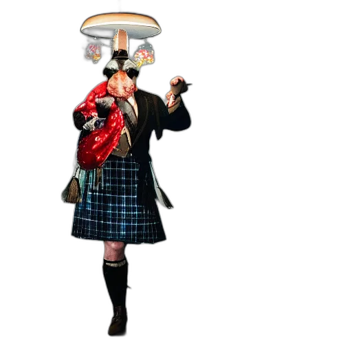 umbrella, hat, staff, jacket, concept art, 3d render, lampshade, wearing transparent PNG cut-out