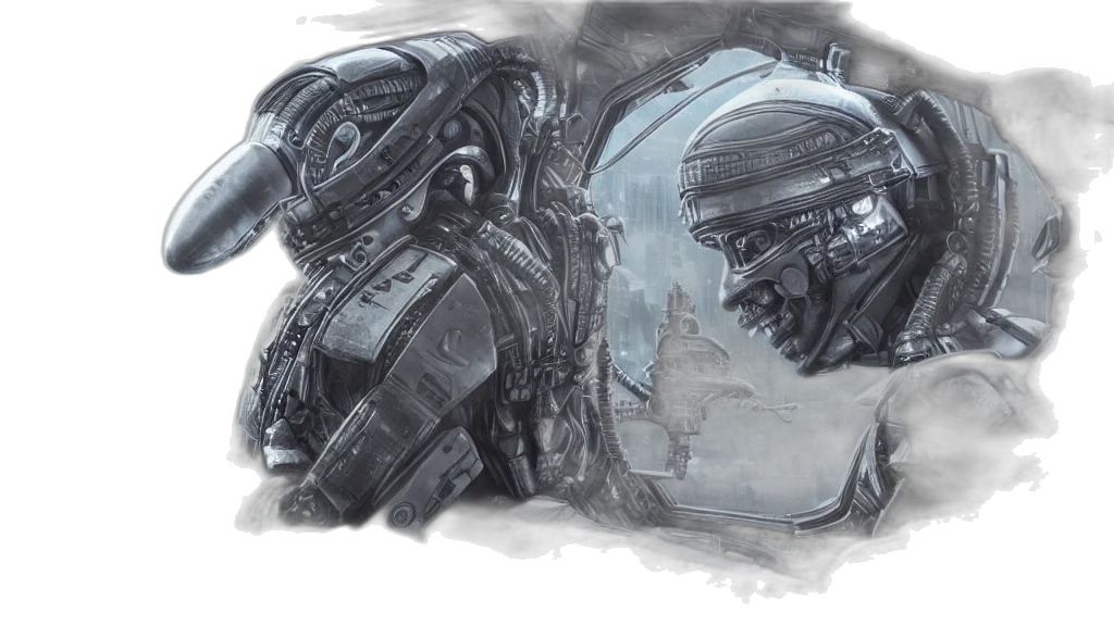 robot, concept art, comic book art, fantasy art, watercolor, outer space, underwater, fog transparent PNG cut-out