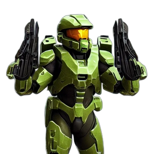robot, weapon, concept art, 3d render, pixel art, green, halo, master transparent PNG cut-out