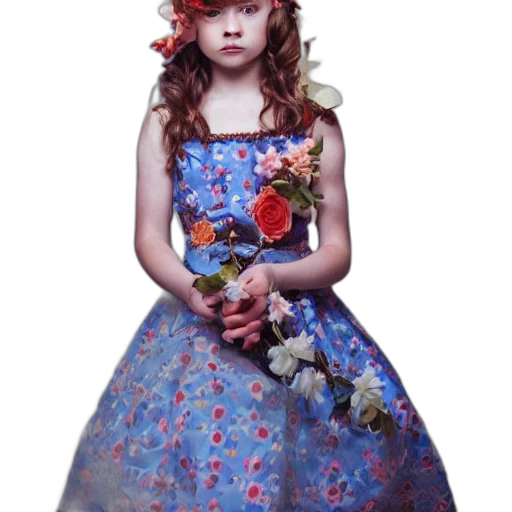 dress, crown, flower, photorealistic, concept art, oil painting, watercolor, blue transparent PNG cut-out