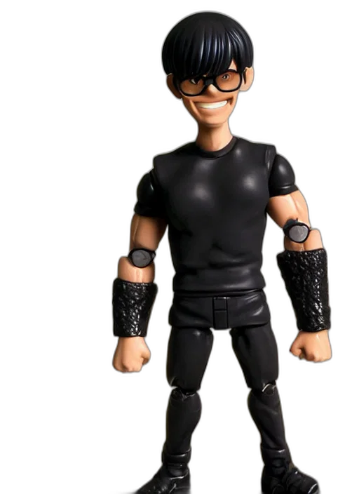 3d render, cartoon, concept art, plastic, action, figure, buff, smiling transparent PNG cut-out