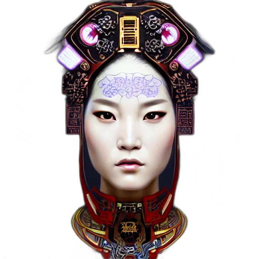 robot, face, mask, jewelry, cyberpunk, concept art, photorealistic, fantasy art transparent PNG cut-out