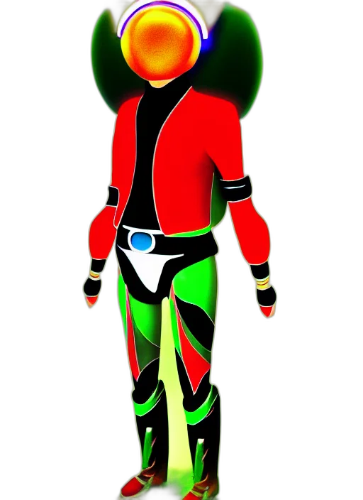 jacket, robot, staff, mask, 3d render, concept art, cartoon, pixel art transparent PNG cut-out