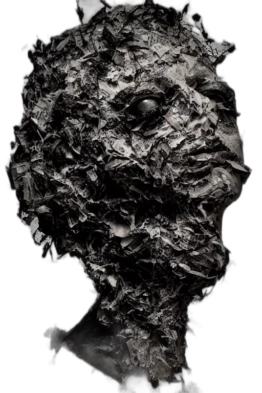 mask, face, crown, hair, photorealistic, concept art, 3d render, dark transparent PNG cut-out