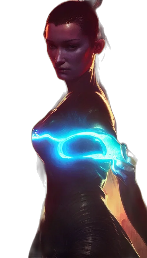 dress, robot, face, staff transparent PNG cut-out