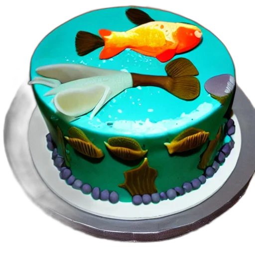 food, 3d render, underwater, fish, themed, birthday, cake, photography transparent PNG cut-out