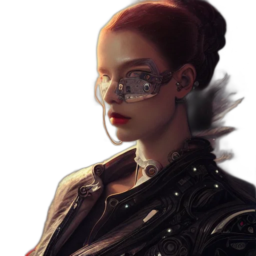 jewelry, face, mask, jacket, cyberpunk, concept art, fantasy art, photorealistic transparent PNG cut-out