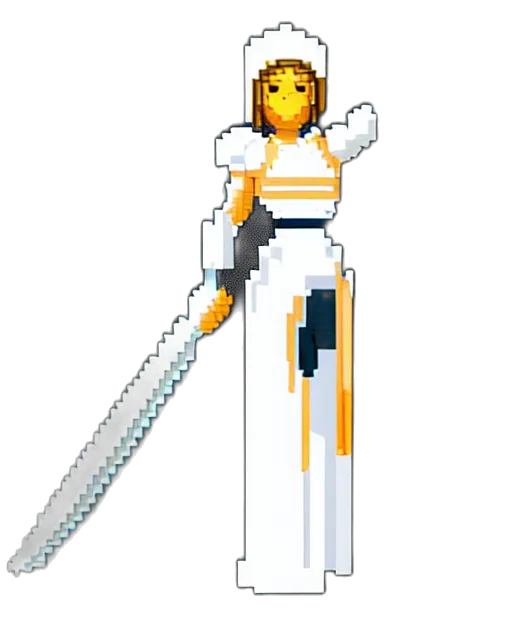 sword, staff, weapon, robot, pixel art, concept art, 3d render, fantasy art transparent PNG cut-out