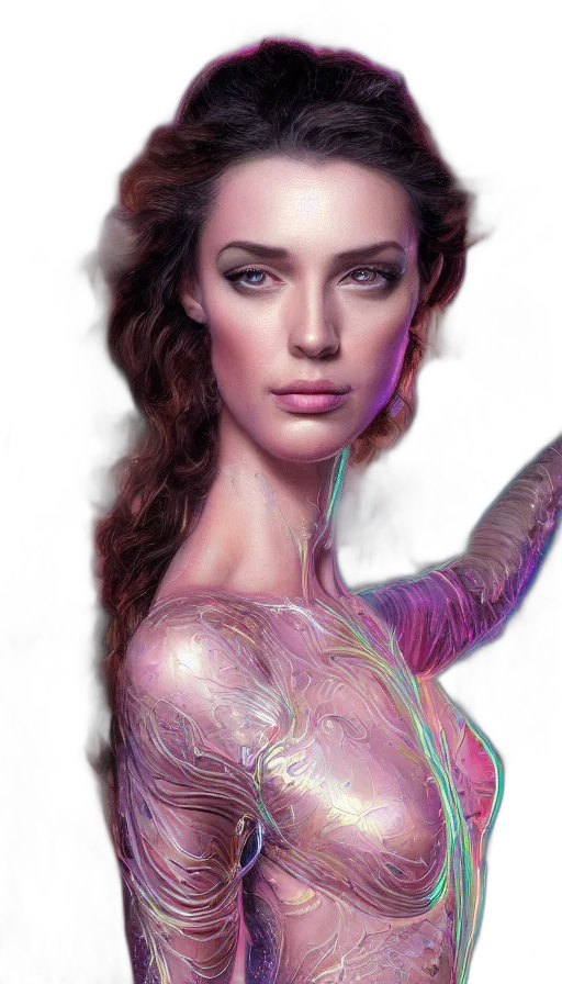 jewelry, hair, fantasy art, photorealistic, cyberpunk, concept art, neon lights, underwater transparent PNG cut-out