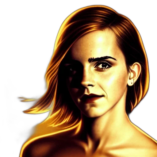 face, photorealistic, comic book art, cartoon, concept art, golden, emma, watson transparent PNG cut-out