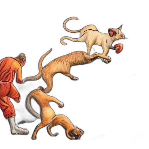 creature, animal, concept art, watercolor, fire, cats, fighting, dogs transparent PNG cut-out