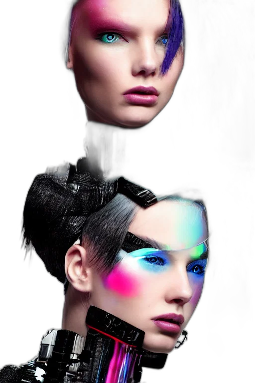 mask, face, hair, photorealistic, cyberpunk, 3d render, fantasy art, neon lights transparent PNG cut-out