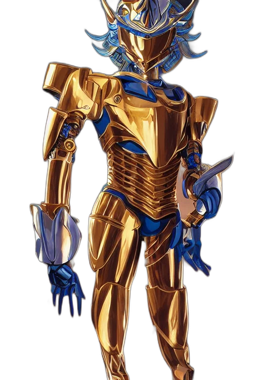 robot, weapon, staff, concept art, 3d render, fantasy art, comic book art, blue transparent PNG cut-out