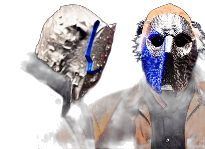 mask, robot, face, jacket, concept art, 3d render, photorealistic, cyberpunk transparent PNG cut-out