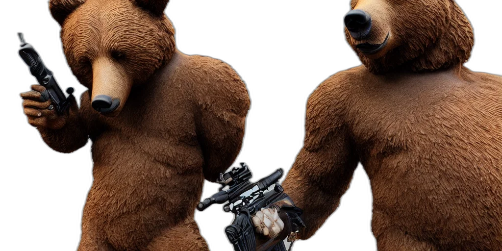 weapon, animal, concept art, 3d render, brown, bear, statue, tommy transparent PNG cut-out