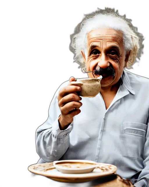 face, photorealistic, concept art, photo, albert, einstein, eating, masala transparent PNG cut-out