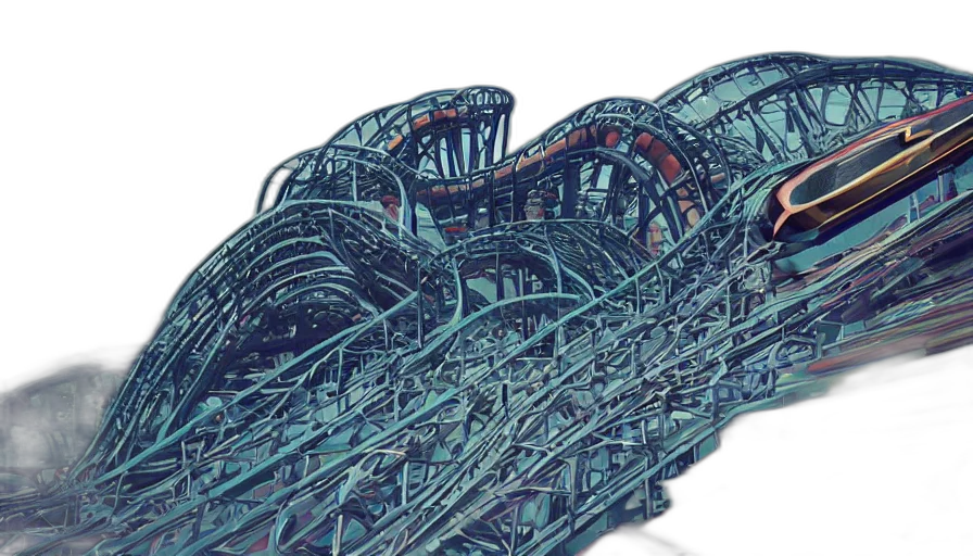 car, 3d render, concept art, roller, coaster, artstation, deviantart, artfol transparent PNG cut-out