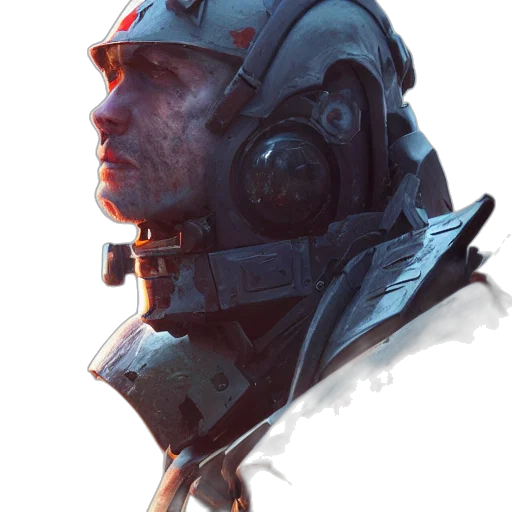 face, robot, mask, weapon, concept art, cyberpunk, fantasy art, photorealistic transparent PNG cut-out