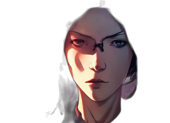 face, mask, staff, robot, concept art, fantasy art, comic book art, anime transparent PNG cut-out