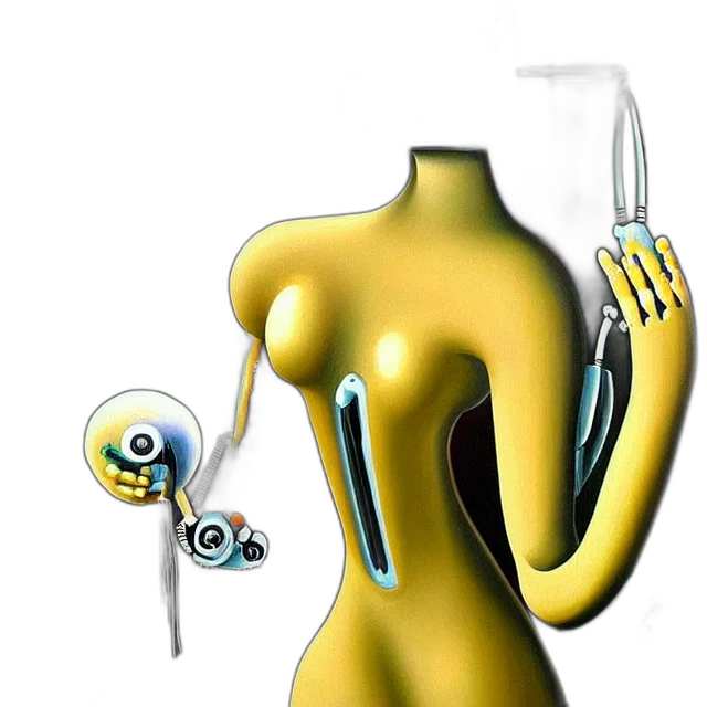 jewelry, robot, staff, weapon, concept art, 3d render, photorealistic, cartoon transparent PNG cut-out
