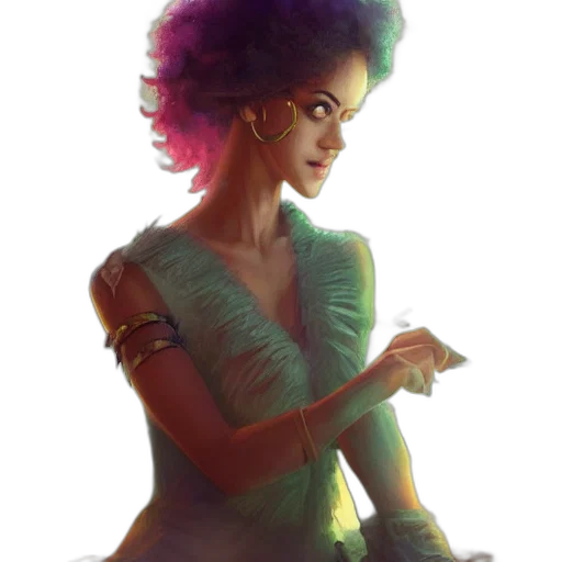dress, jewelry, staff, concept art, fantasy art, cyberpunk, comic book art, neon lights transparent PNG cut-out