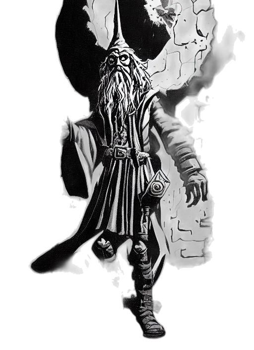 sword, staff, mask, jacket, concept art, comic book art, fantasy art, pencil sketch transparent PNG cut-out