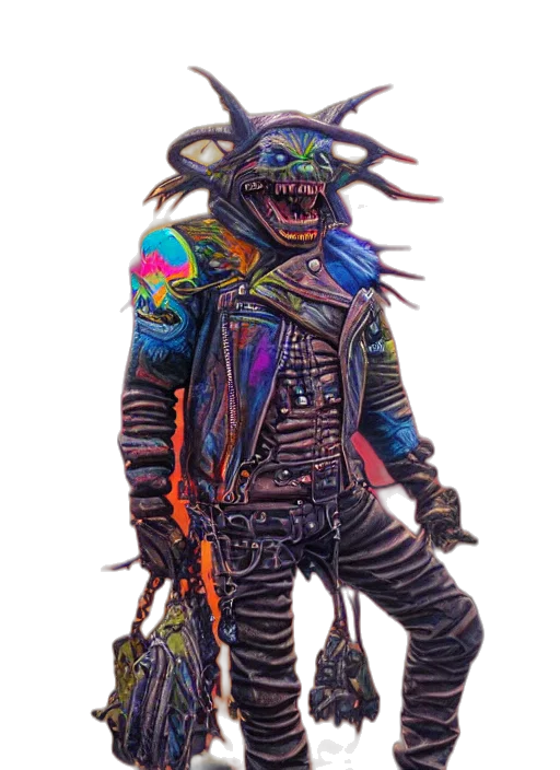 creature, mask, staff, jacket transparent PNG cut-out