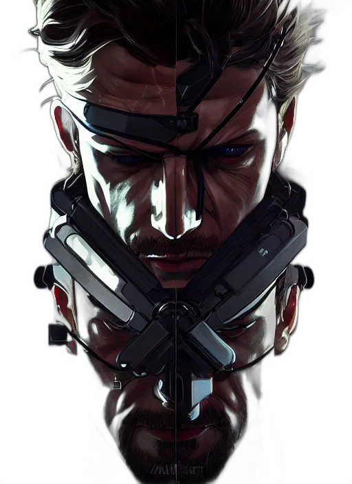 weapon, face, jacket, robot, cyberpunk, comic book art, concept art, pixel art transparent PNG cut-out