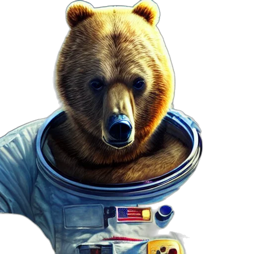 animal, face, concept art, photorealistic, comic book art, pixel art, outer space, bear transparent PNG cut-out
