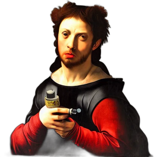 bottle, face, photorealistic, oil painting transparent PNG cut-out