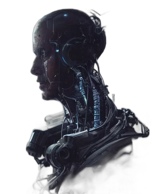 robot, face, dress, cyberpunk transparent PNG cut-out