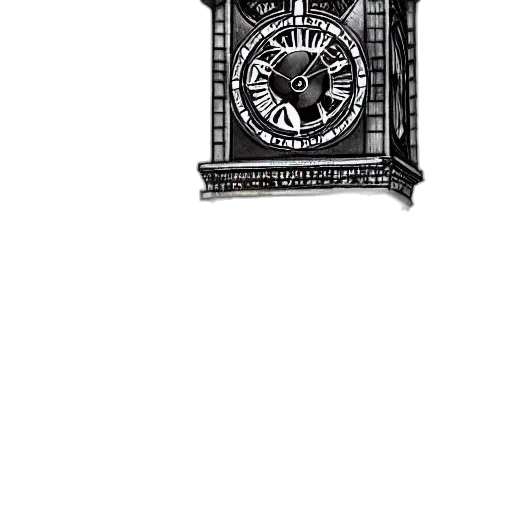 furniture, jewelry, 3d render, photorealistic, monochrome, clock, tower, steampunk transparent PNG cut-out