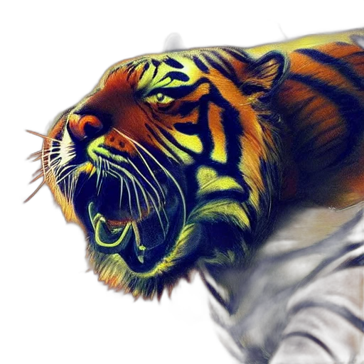 animal, creature, photorealistic, 3d render, fantasy art, watercolor, tiger, made transparent PNG cut-out