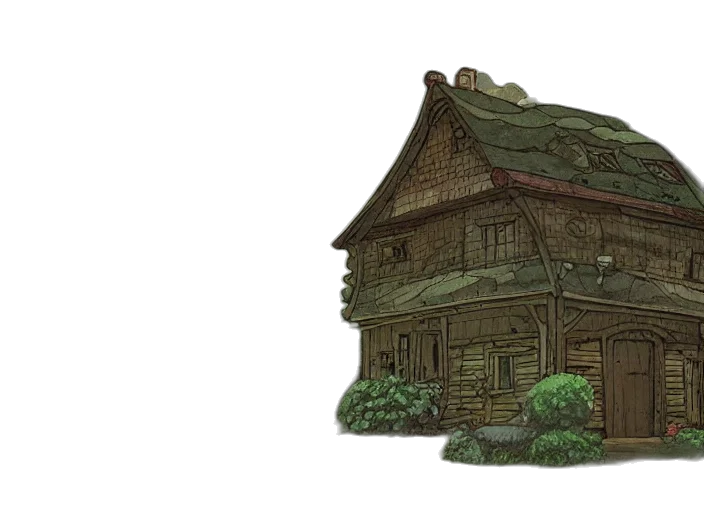 building, concept art, 3d render, watercolor, photorealistic, forest, earth tones, old transparent PNG cut-out