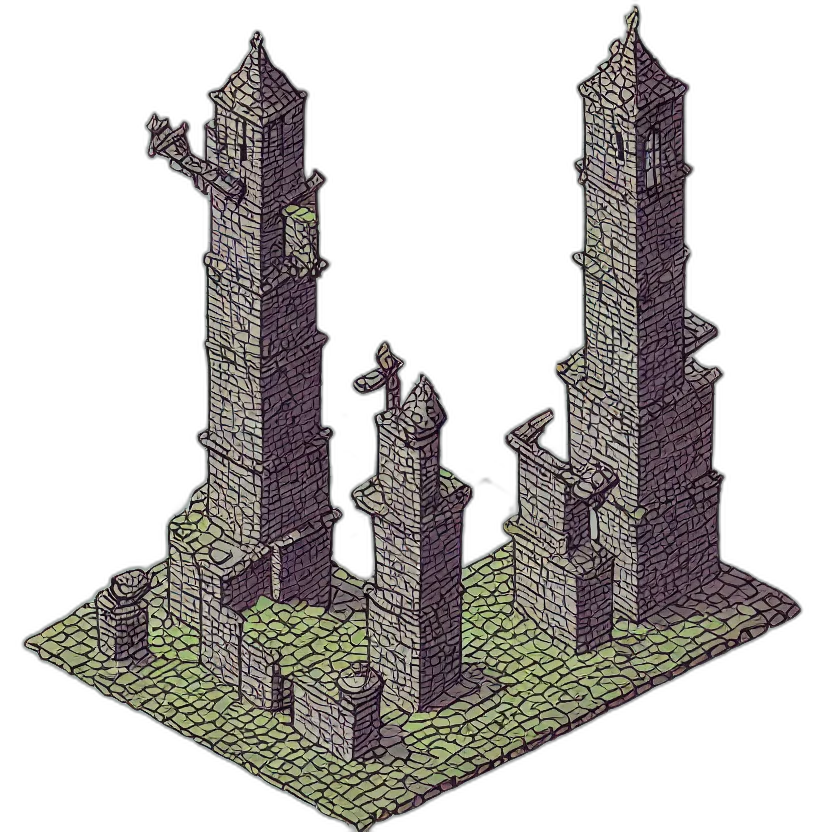 building, crown, pixel art, 3d render, concept art, fantasy art, fog, city street transparent PNG cut-out