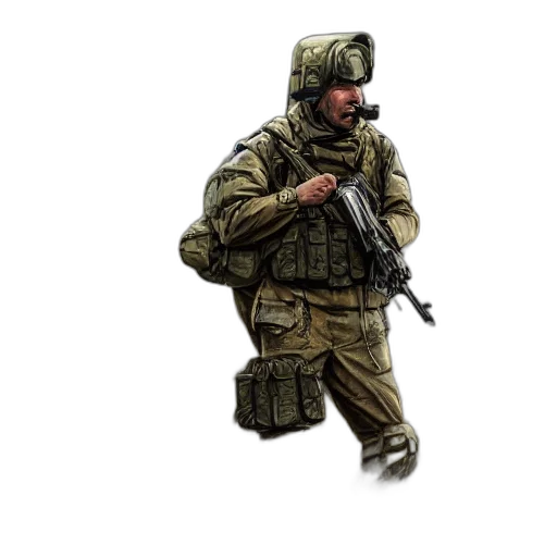 jacket, weapon, staff, face, concept art, pixel art, 3d render, photorealistic transparent PNG cut-out