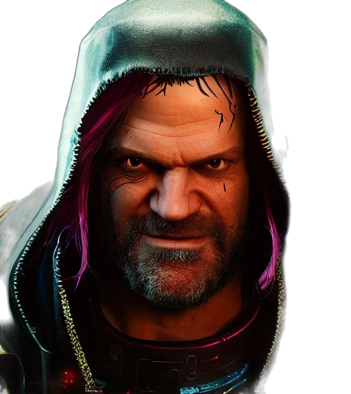 jacket, face, mask, cyberpunk, concept art, 3d render, photorealistic, charismatic transparent PNG cut-out