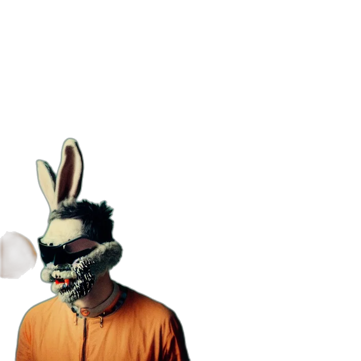 mask, jacket, animal, creature, 3d render, concept art, pixel art, vaporwave transparent PNG cut-out
