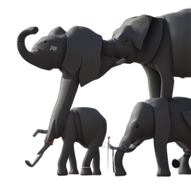 animal, 3d render, concept art, photorealistic, robotic, elephant, walking, through transparent PNG cut-out