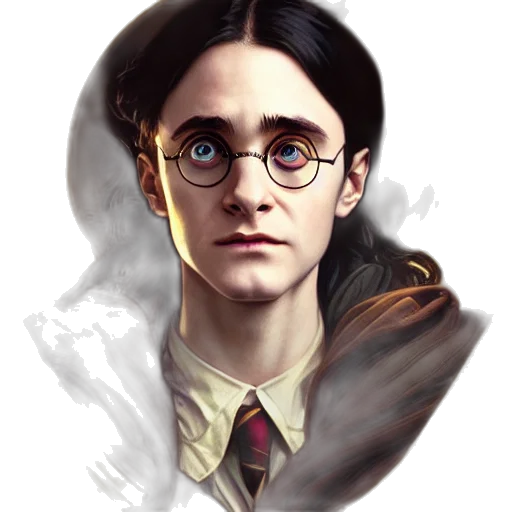 face, fantasy art, comic book art, concept art, photorealistic, harry, potter, gazing transparent PNG cut-out