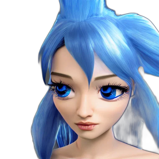face, hair, 3d render, concept art, anime, photorealistic, blue, render transparent PNG cut-out