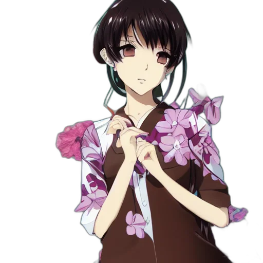flower, dress, staff, anime, pixel art, concept art, photorealistic, monochrome transparent PNG cut-out