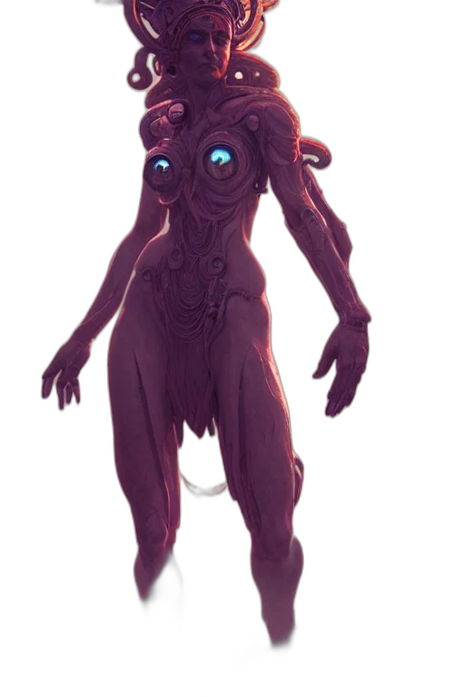 creature, robot, mask, staff, concept art, 3d render, fantasy art, cyberpunk transparent PNG cut-out