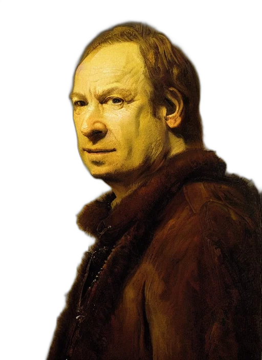 face, jacket, staff, animal, photorealistic, oil painting, concept art, fantasy art transparent PNG cut-out