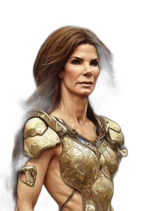 fantasy art, concept art, comic book art, photorealistic, golden, sandra, bullock, beautiful transparent PNG cut-out