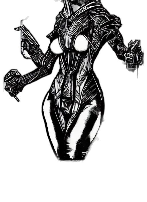 robot, comic book art, concept art, cyberpunk, cartoon, monochrome, dark, nyx transparent PNG cut-out