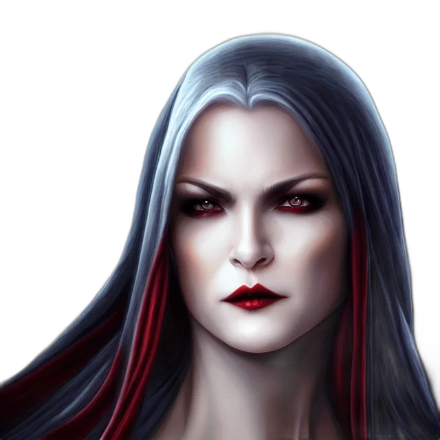 face, fantasy art, photorealistic, concept art, comic book art, red, dark, vampire transparent PNG cut-out